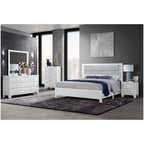 OMODA 5PC Full Bedroom Set with LED Accent Lighting in White Rubber Wood Finish - Grand Goldman Shop