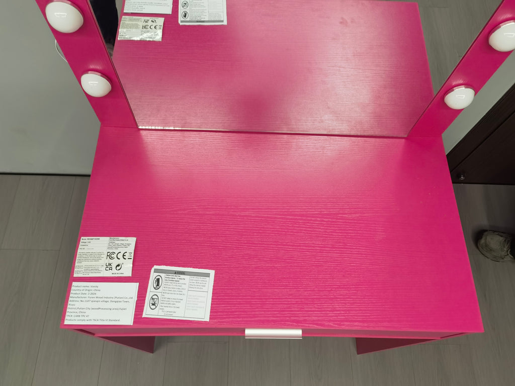 Vanity Desk with Mirror and Lights, Dressing Table with Large Drawer, 1 Level Storage Dresser & 3 Lighting Modes Adjustable Brightness, Suitable for Bedroom(Pink) - Grand Goldman Shop