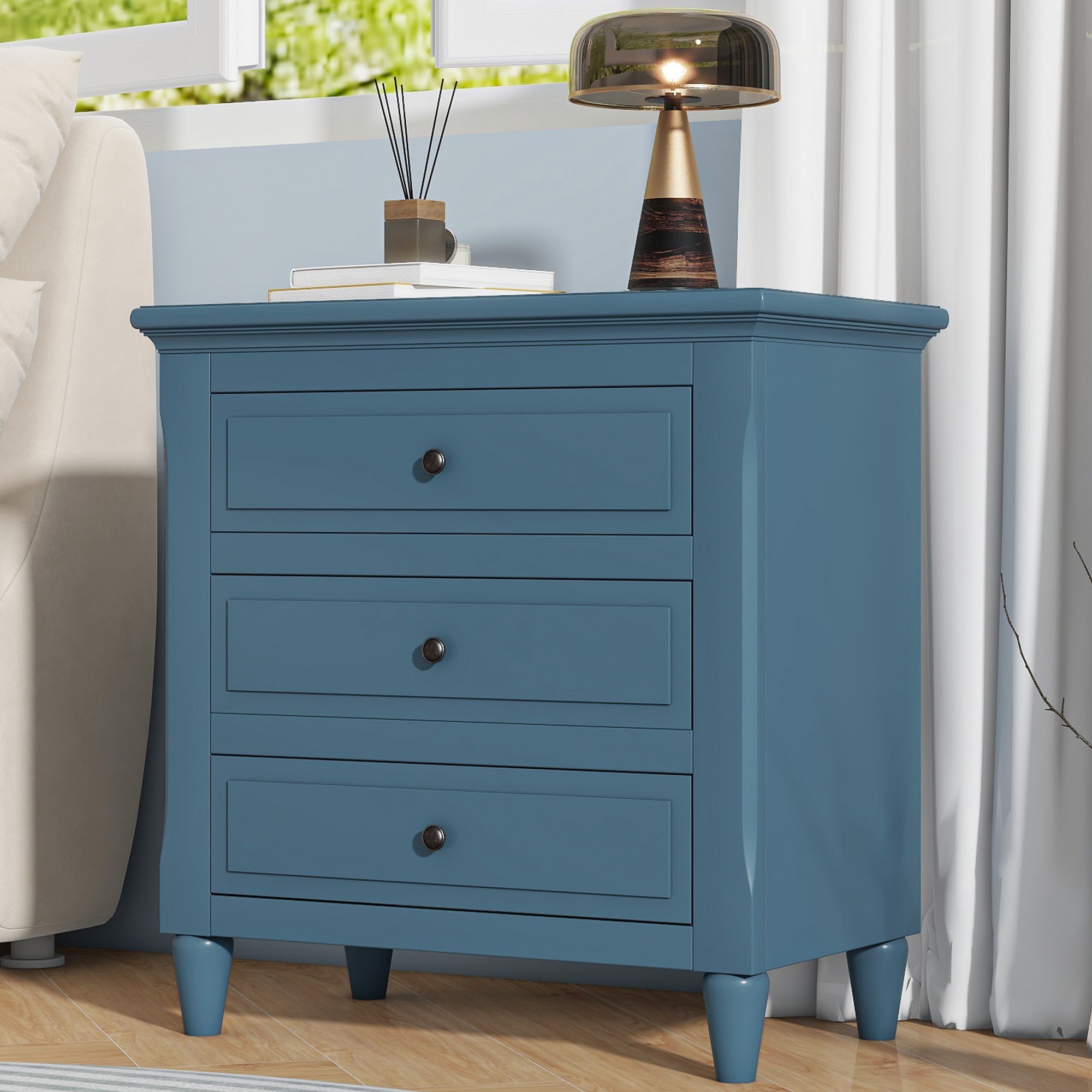 U_STYLE 28''Pine Wood Nightstand with 3 Drawers and Smooth Gliding Rails ,Simple Bedside Cabinet with Metal handle, Minimalist Sofa Side Table with rubber legs for Bedroom Sofa Couch Office - Grand Goldman Shop