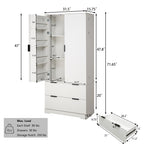 72' Modern Fluted Kitchen Pantry Cabinet with 2 Large Drawers & 8-Door Spice Rack, White MDF Freestanding Storage Organizer for Bathroom, Dining Room, Office, Entryway - Grand Goldman Shop