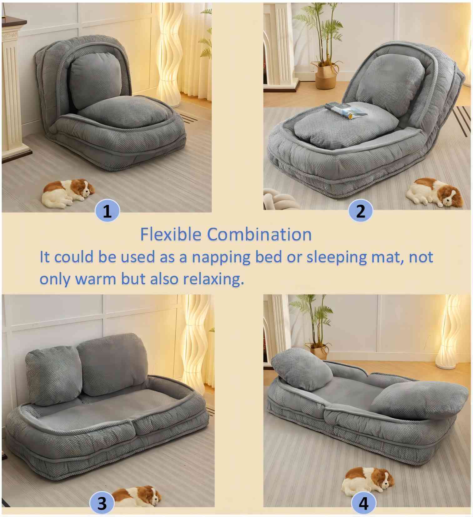 [VIDEO provided] Human Dog Bed ,Lazy Sofa Couch ,5 Adjustable Position,sit,sleep,fold,suit to put in bedroom, living room ,Space Saving Design,Gray - Grand Goldman Shop