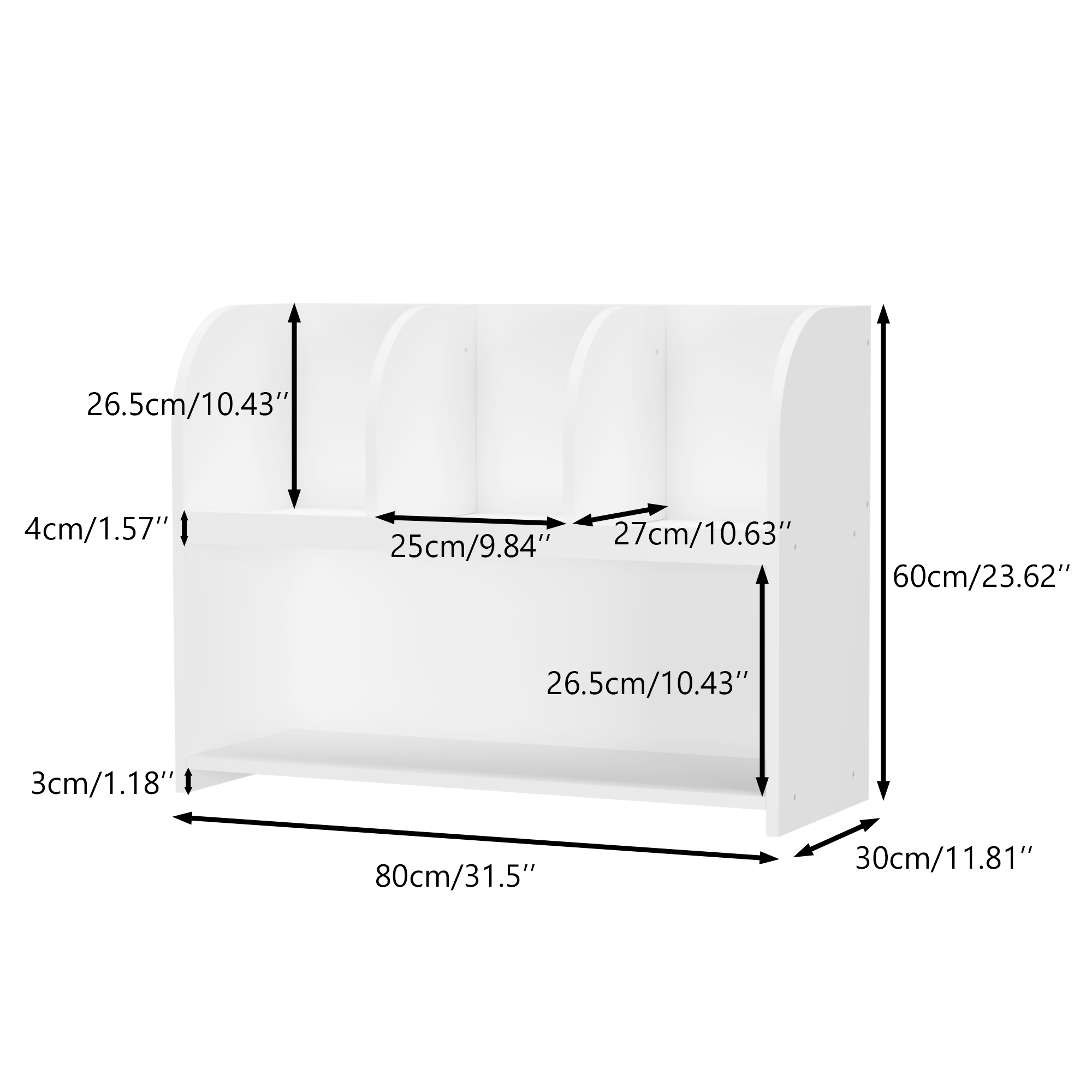 Kids Bookcase with 4 Compartments, White MDF Storage Shelf for Toys and Books, 31.5 x 11.8 x 23.6 inches | Premium Home Decor