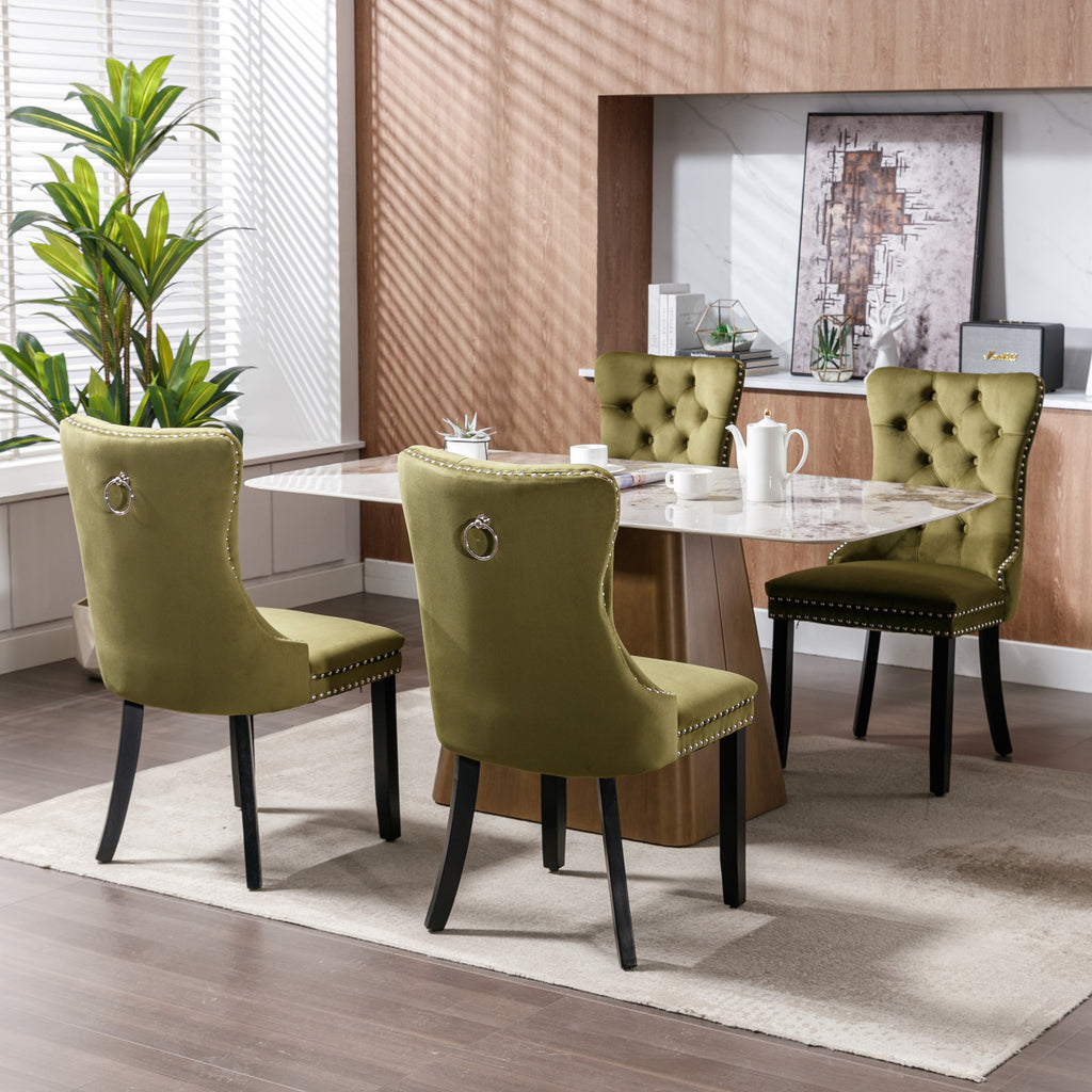 Nikki Collection Modern, High-end Tufted Solid Wood Contemporary Velvet Upholstered Dining Chair with Wood Legs Nailhead Trim 2-Pcs Set,Olive-Green,SW2001OL - Grand Goldman Shop