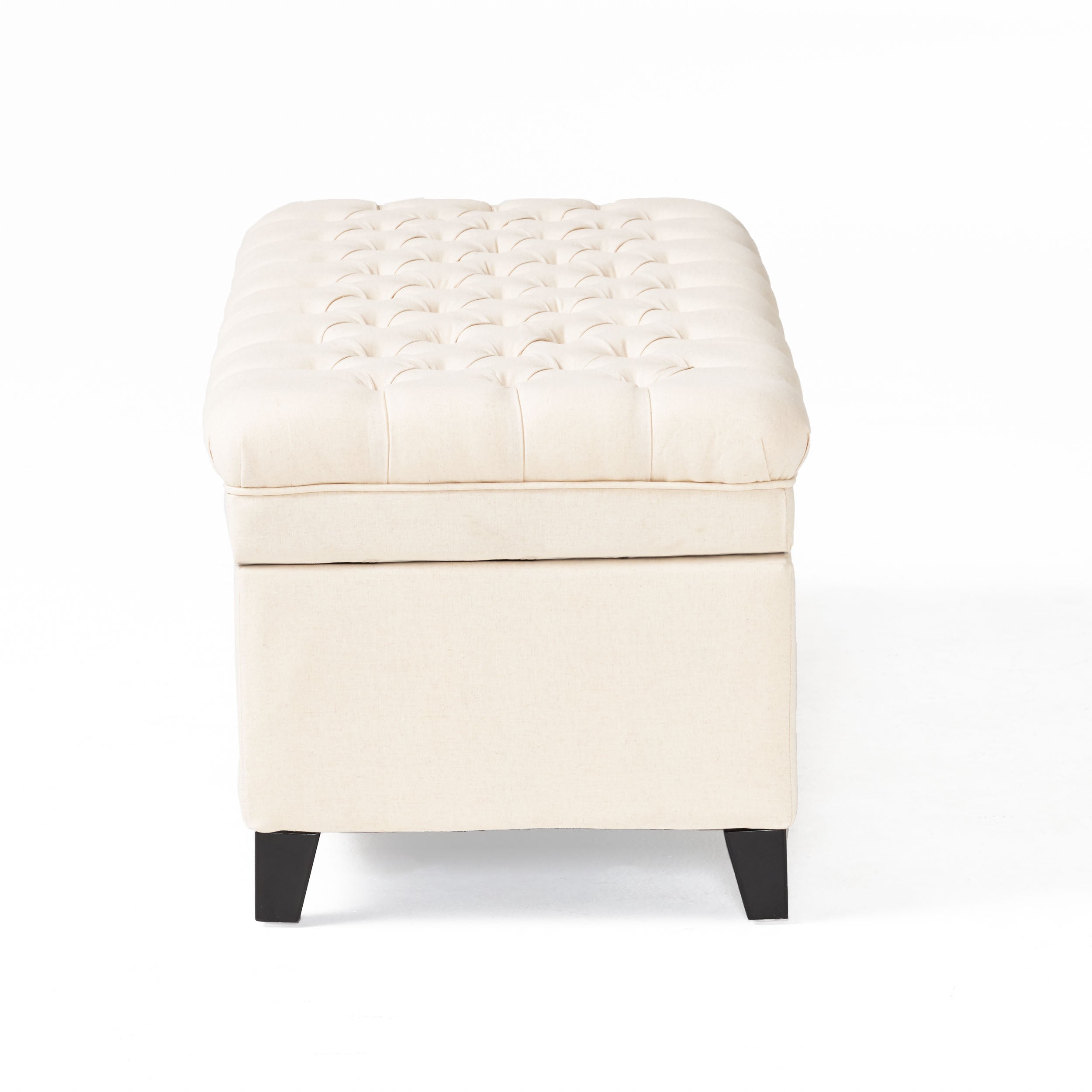 Juliana Contemporary Storage Ottoman with Button-Tufted Diamond Stitching in Beige Fabric - Grand Goldman Shop