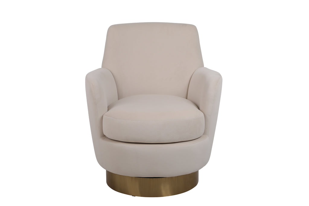 Velvet Swivel Barrel Chair, Swivel Accent Chairs Armchair for Living Room, Reading Chairs for Bedroom Comfy, Round Barrel Chairs with Gold Stainless Steel Base (Beige) - Grand Goldman Shop