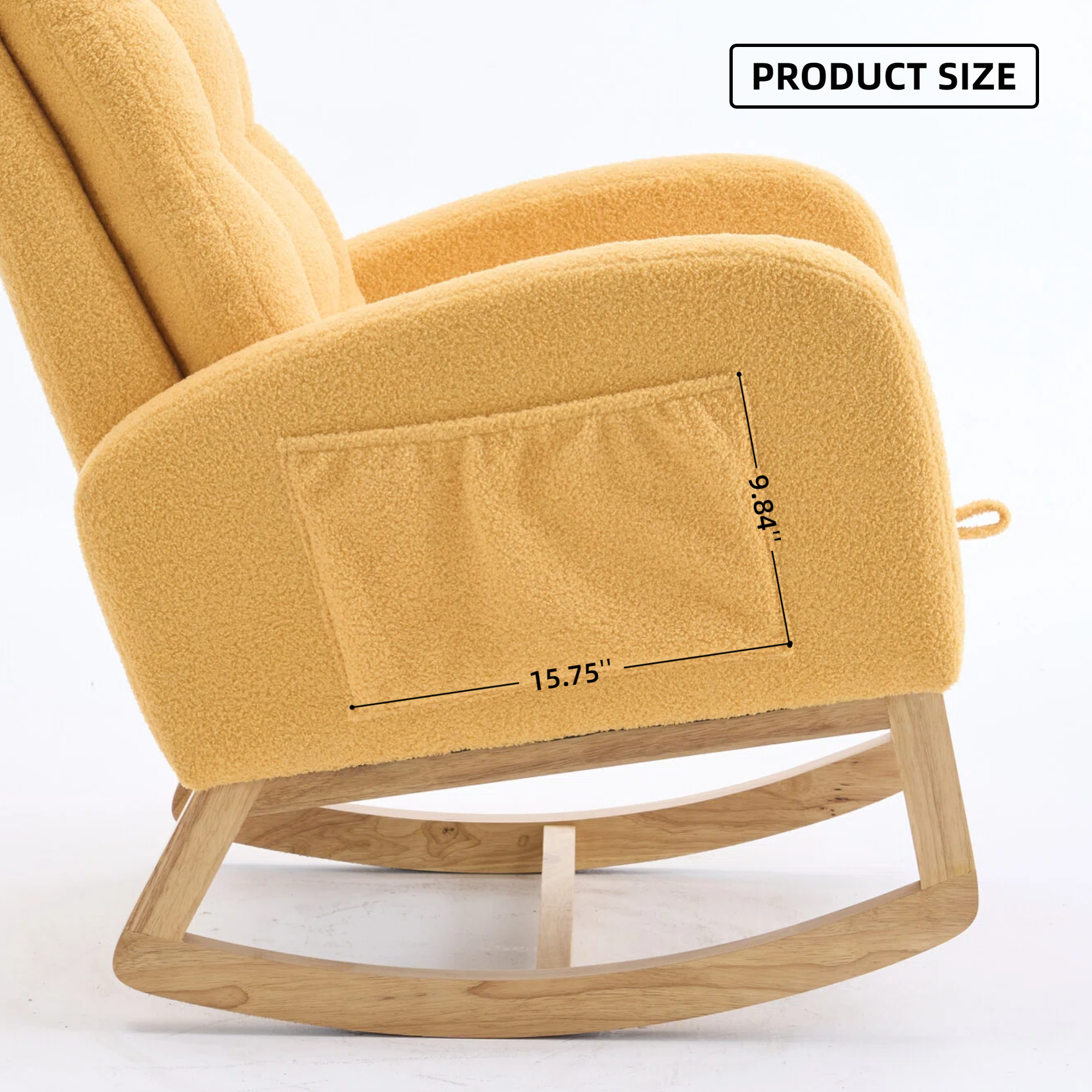 LY-5104 Yellow  Accent Rocking  Chair with  Footrest High Back Rubber Wood Rocking Legs Bedroom Living Space   26.77D X 38.36W X 39.76H Inch - Grand Goldman Shop