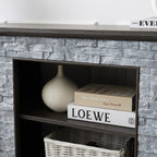 Mantel Stone TV Media Stand with with Faux Stacked Stone Surround, Modern Entertainment Console with Open Storage Space,Grey, 58.31'W*15.39'D*26.06'H - Grand Goldman Shop