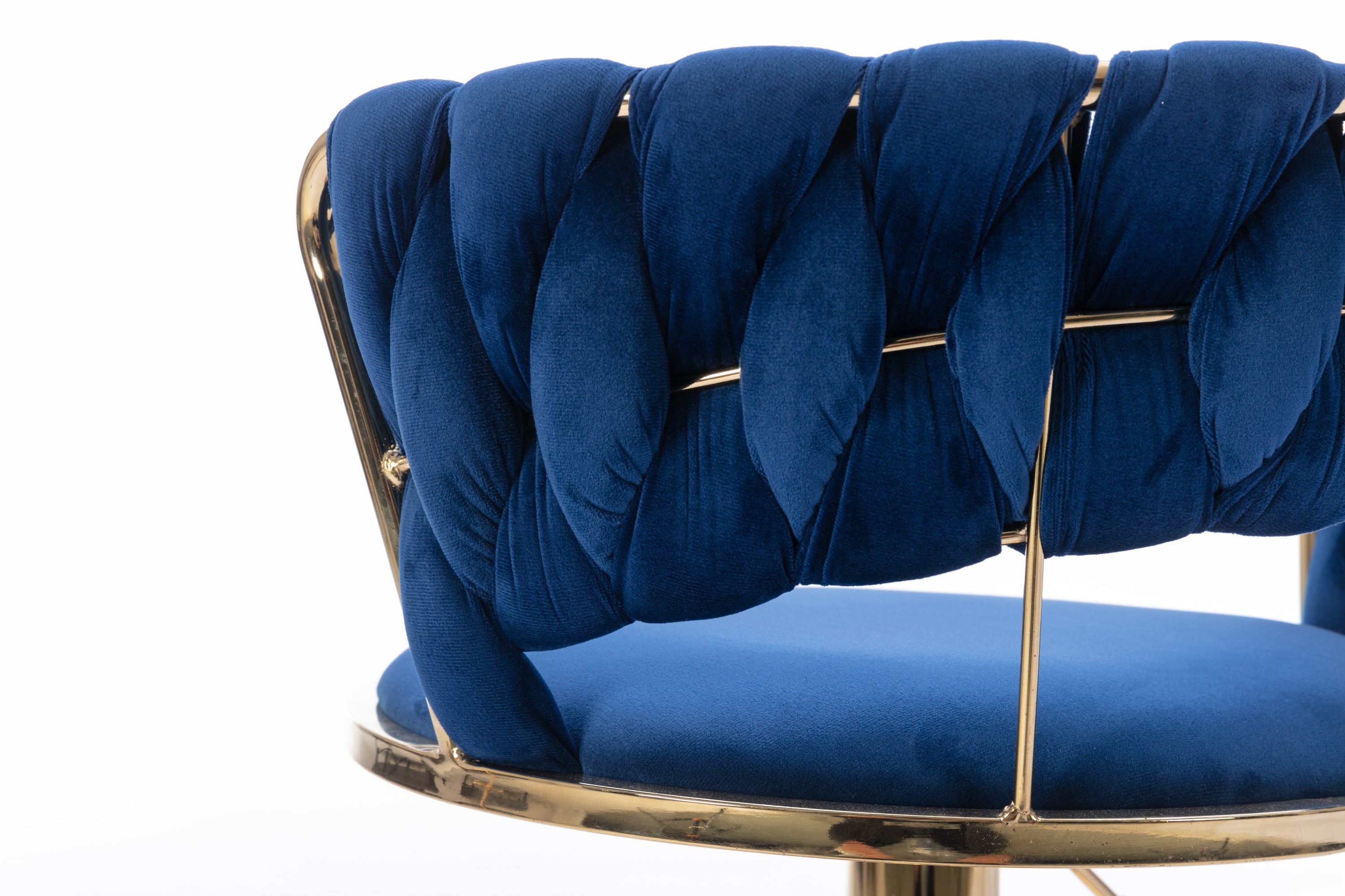 Set of 2  Bar Stools,with Chrome Footrest and Base Swivel Height Adjustable Mechanical Lifting Velvet + Golden Leg Simple Bar Stool-BLUE - Grand Goldman Shop