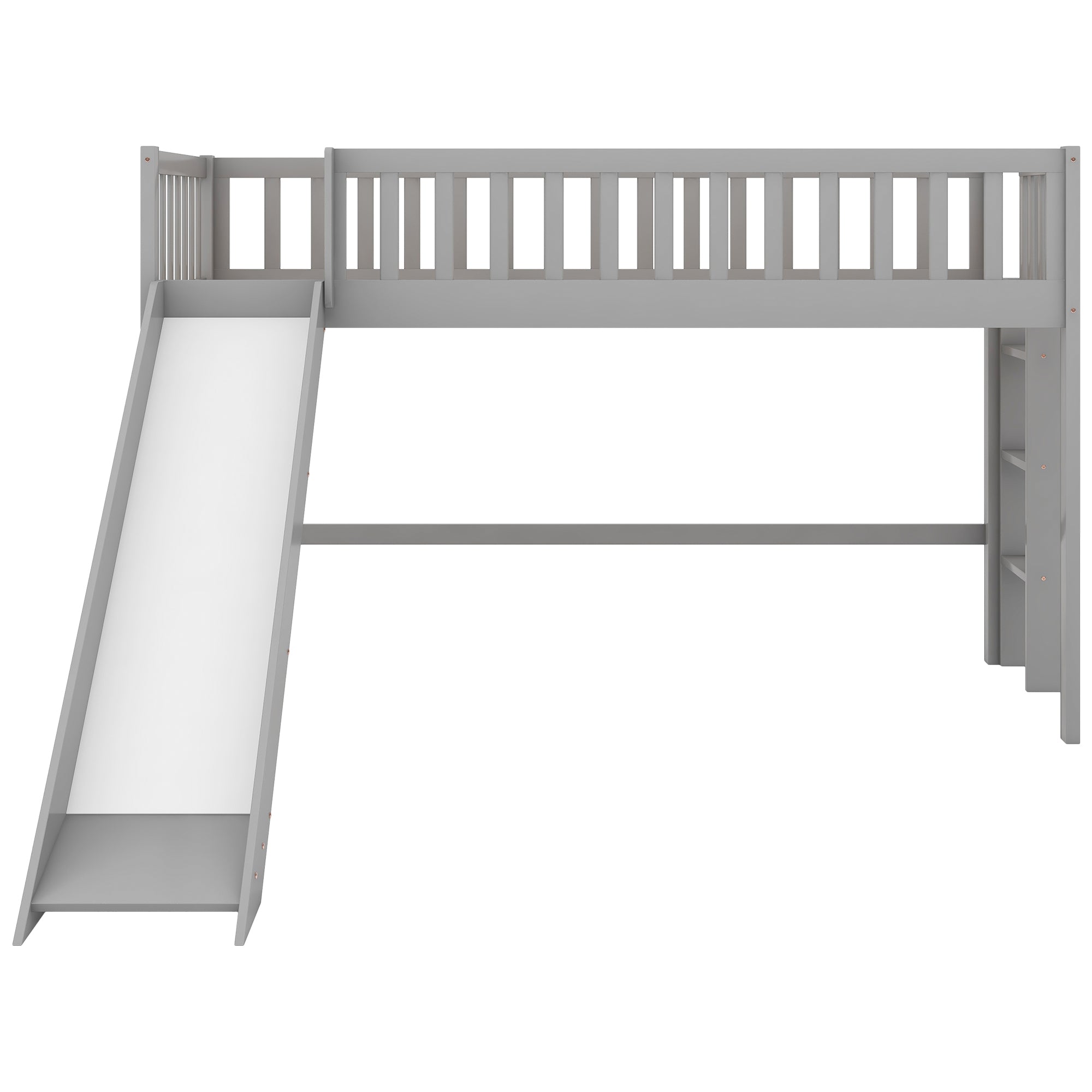 Twin Size Low Loft Bed with Ladder and Slide, Gray(OLD SKU:WF196418AAE) - Grand Goldman Shop
