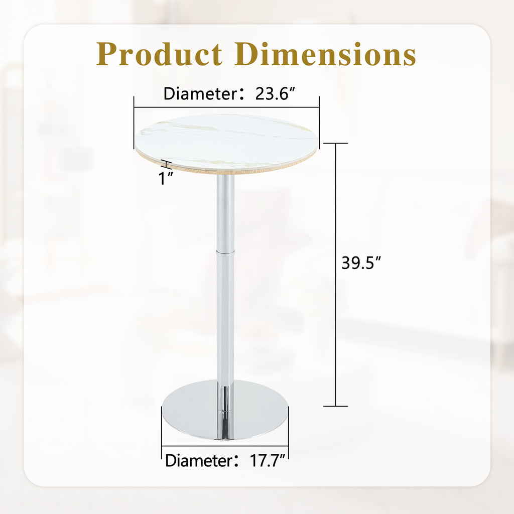 Rock slab circular tabletop non adjustable (39 inches high) bar table, bar table with silver legs and base (white) - Grand Goldman Shop