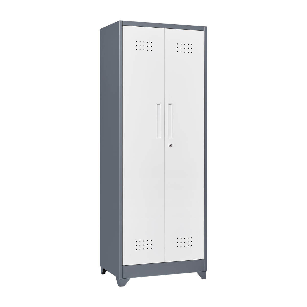 Heavy Duty Grey Metal Storage Cabinet with Locking Doors, Hanging Rod & Shelves, 65' H Broom Closet for Garage or Basement - 