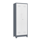 Heavy Duty Grey Metal Storage Cabinet with Locking Doors, Hanging Rod & Shelves, 65' H Broom Closet for Garage or Basement - 