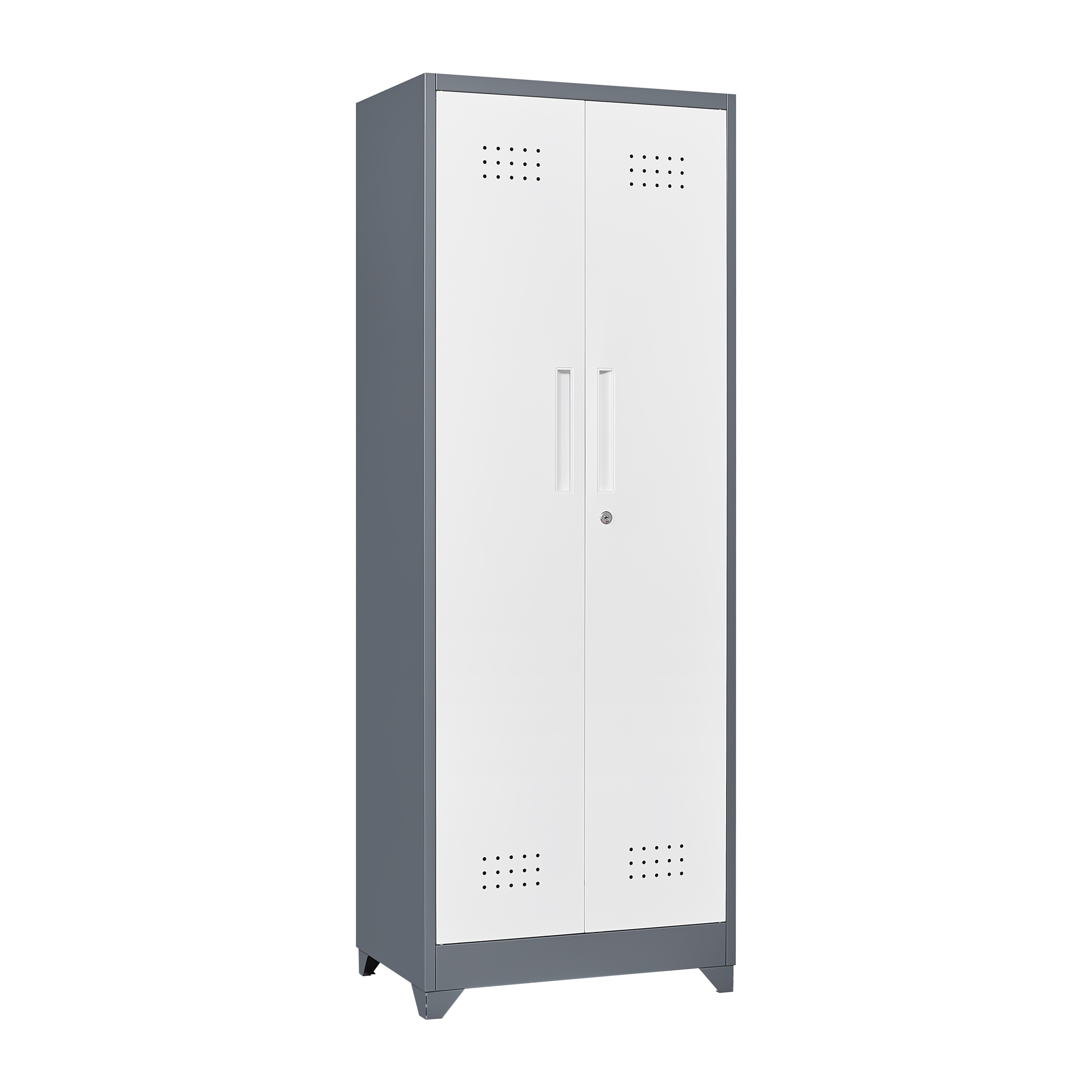 Heavy Duty Grey Metal Storage Cabinet with Locking Doors, Hanging Rod & Shelves, 65' H Broom Closet for Garage or Basement - 