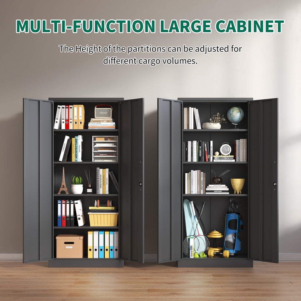 Heavy Metal 72'H Garage Storage Cabinet with Locking Doors, Black Steel, Adjustable Shelves | Premium Home Decor - Grand Gold