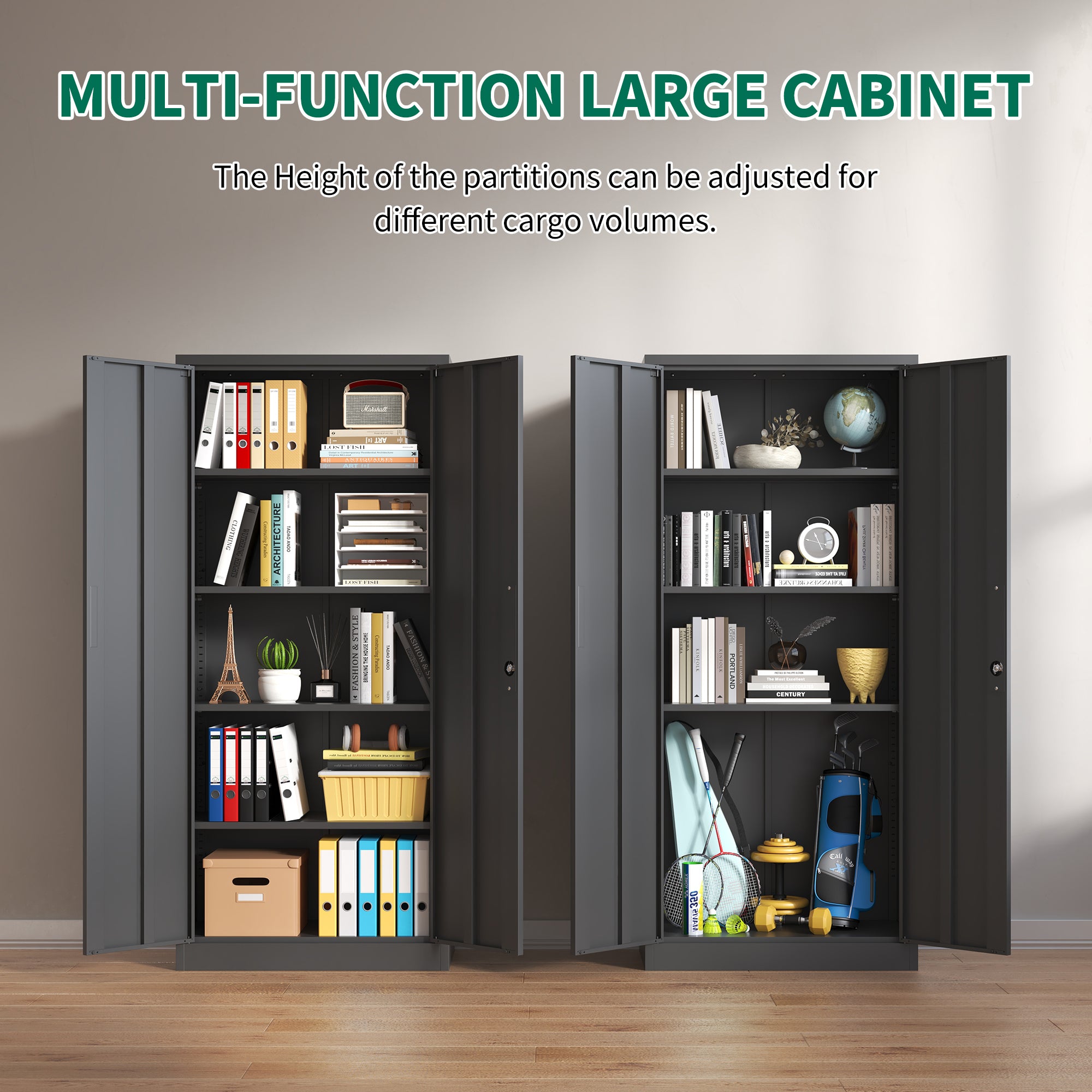 Heavy Metal 72'H Garage Storage Cabinet with Locking Doors, Black Steel, Adjustable Shelves | Premium Home Decor - Grand Gold