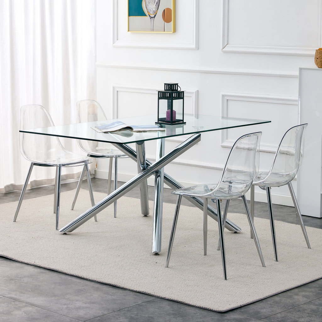 Modern simple transparent dining chair plastic chair armless crystal chair Nordic creative makeup stool negotiation chair Set of 4 and plating metal legW115164140,TW-1200 - Grand Goldman Shop