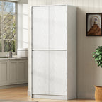 K&K 72' Tall Farmhouse Kitchen Pantry Cabinet with 8 Door Shelves, Curved Design Storage Cabinet with 3 Adjustable Shelves, Hidden Drawer, Versatile Cupboard for Kitchen, Dining & Bathroom, White - Grand Goldman Shop