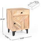Solid Wood Vintage Nightstand with Handcrafted Detailing in Natural Finish - Grand Goldman Shop