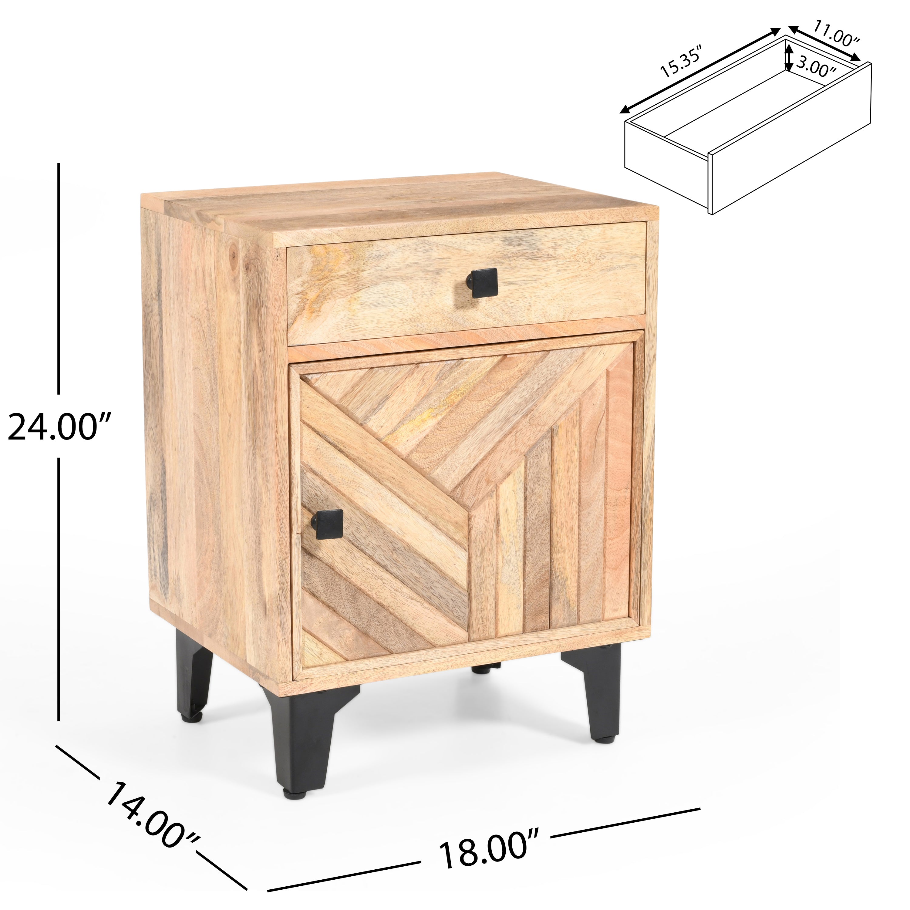 Solid Wood Vintage Nightstand with Handcrafted Detailing in Natural Finish - Grand Goldman Shop