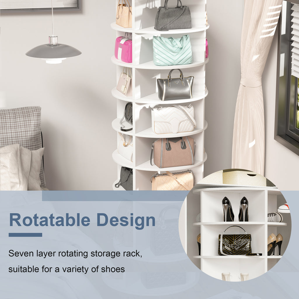 Rotating Shoe Rack Tower, 7-Tier Spinning Shoe Rack, Free Standing 360° Revolving Shoe Organizer,  High Bottom Design Shoe Tower Spinning Storage Lazy Susany, Fits 28 Pairs of Shoes (7-Tier White) - Grand Goldman Shop