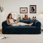 78.8' Compression Sofa,Convertible Floor Sofa Bed-with Pillow Back Support Armrest,Comfy Futon Couch Sleeper Bed,Loveseats Boneless Modular Sectional Sofa,Corduroy fabric,for Living Room,Bedroom,Blue - Grand Goldman Shop