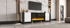 ON-TREND Modern TV Stand with 34.2' Non-heating Electric Fireplace, High Gloss Entertainment Center with 2 Cabinets, Media Console for TVs up to 78', White - Grand Goldman Shop