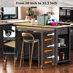 K&K 47 inch Kitchen Island with Extendable Dining Table, Rubber Wood Veneer Kitchen Table with Internal Storage Rack, Power Outlet, Kitchen island with Storage 2 Drawers 2 Cabinet, Black - Grand Goldman Shop