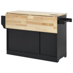 K&K 59.3' Kitchen Island with Storage 2 Pull Out Cabinet Organizers & Rubber Wood Drop Leaf, Rolling Kitchen Island with Trash Can Storage, Power Outlet, Spice & Towel Rack for Kitchen, Dining, Black - Grand Goldman Shop