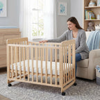 Portable Pine Wood Bedside Bassinet with 3 Adjustable Heights, Natural Wood Mini Crib for Newborns 0-36 Months, Compact Desig