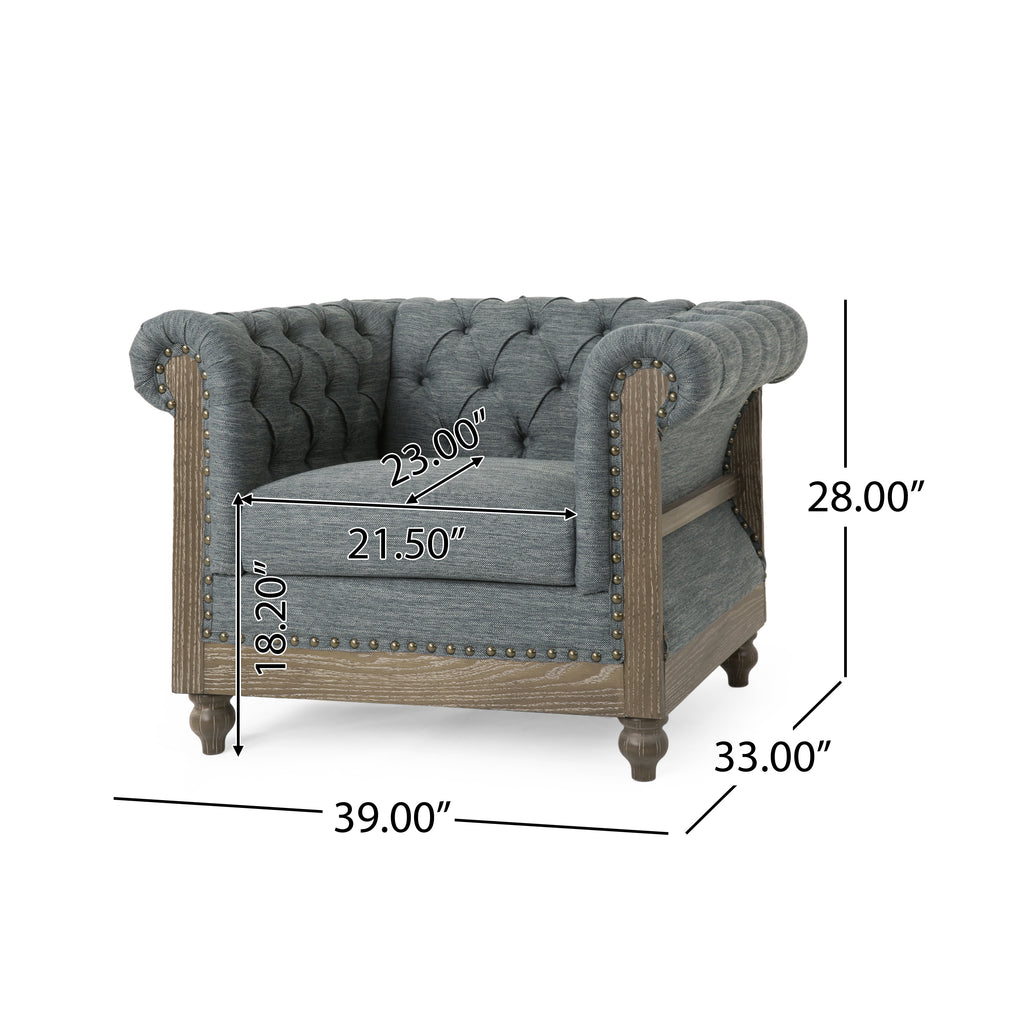 Fabric Upholstered Club Chair with Scrolled Tuxedo Arms, Charcoal - Grand Goldman Shop