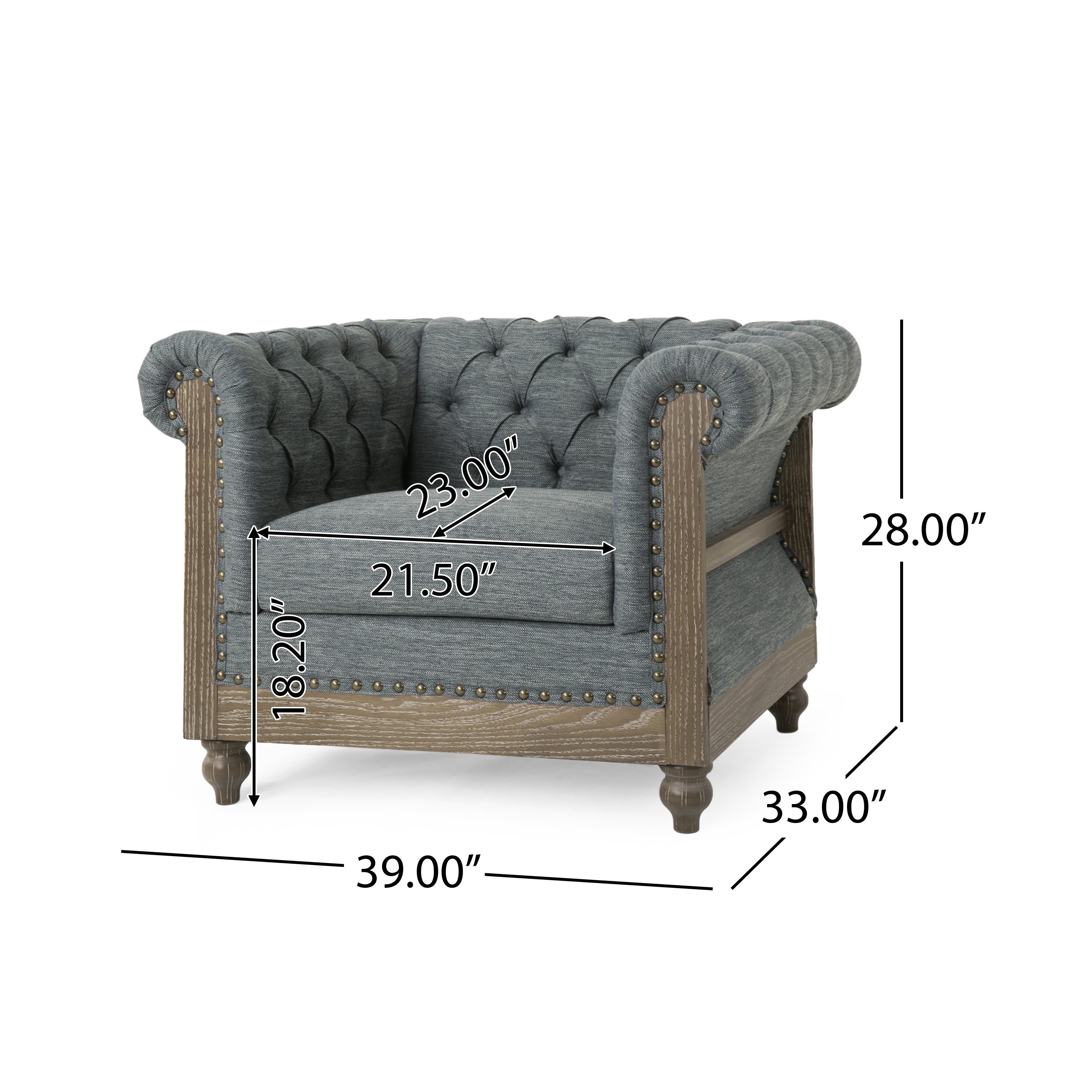 Fabric Upholstered Club Chair with Scrolled Tuxedo Arms, Charcoal - Grand Goldman Shop