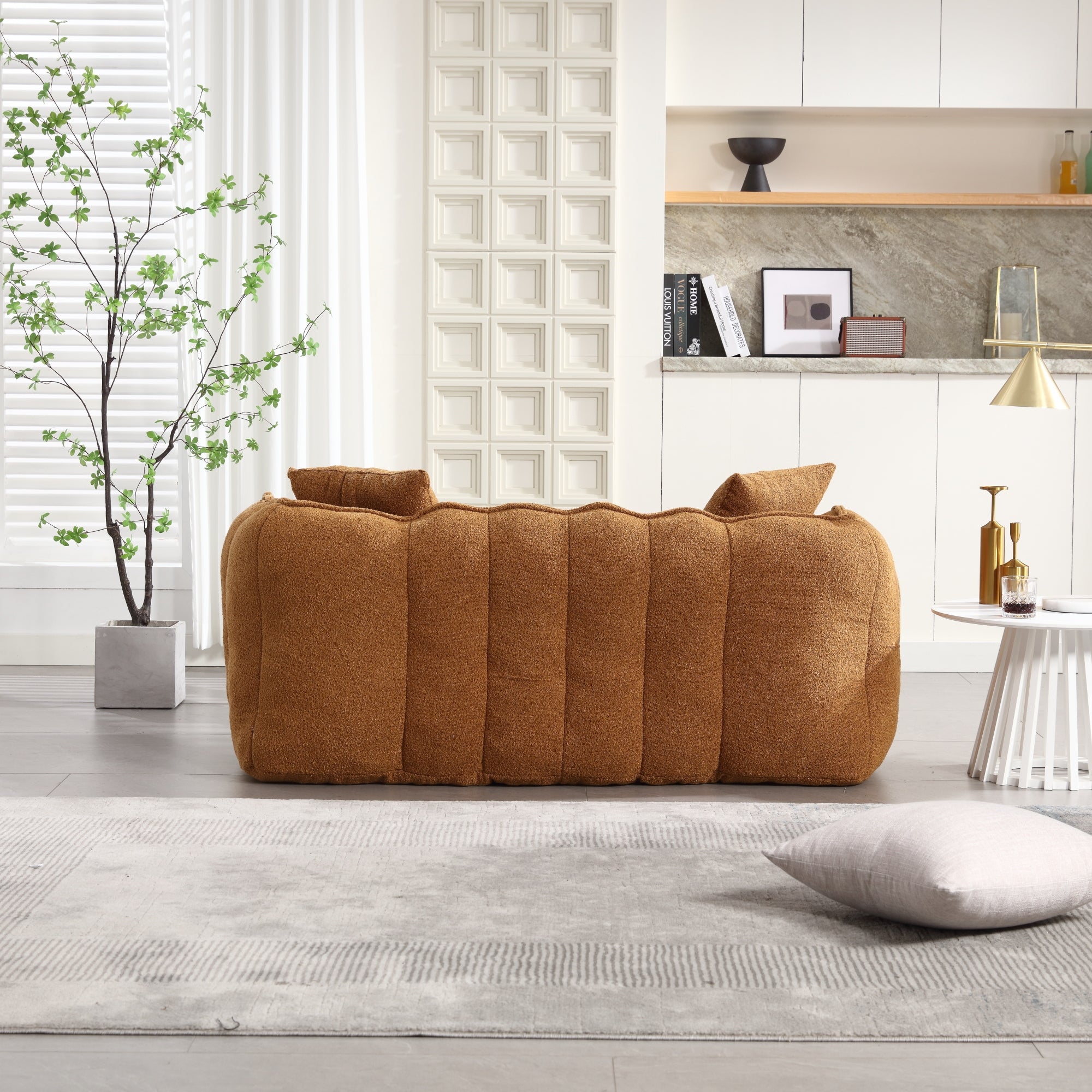 Cozy Beanbag Chair with High Resilience Foam Core for Two - Yellow Chenille, 66x35x25 inches - Grand Goldman Shop
