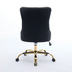 A&A Furniture Office Chair,Modern Velvet Upholstered Tufted Button Home Office Chair with Golden Metal Base,Adjustable Desk C