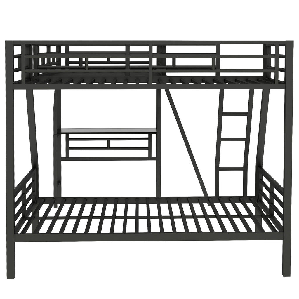 Twin over Full Bunk Bed with Loft and Desk, Metal Black, L-Shaped Design for 3 Sleepers - Grand Goldman Shop