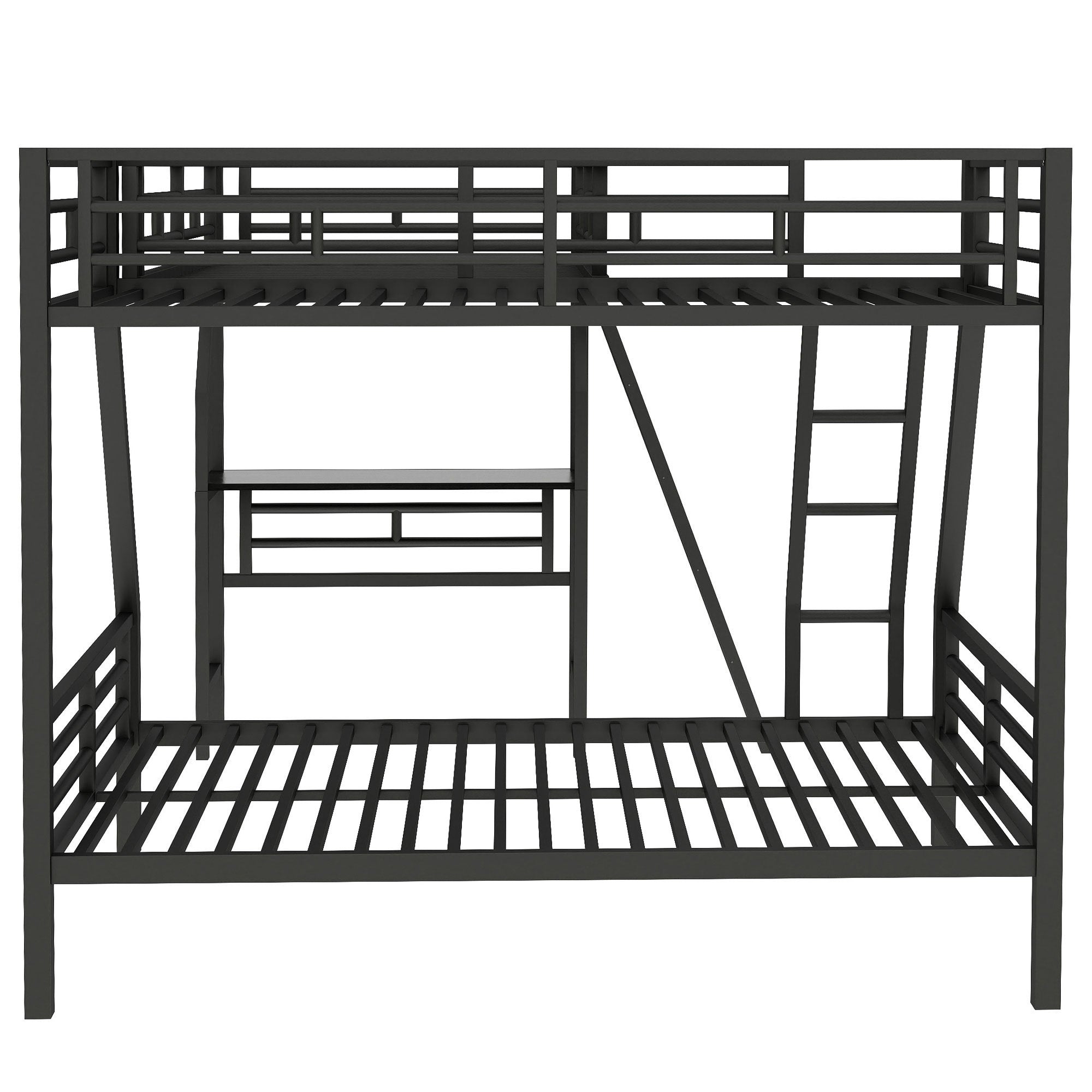 Twin over Full Bunk Bed with Loft and Desk, Metal Black, L-Shaped Design for 3 Sleepers - Grand Goldman Shop