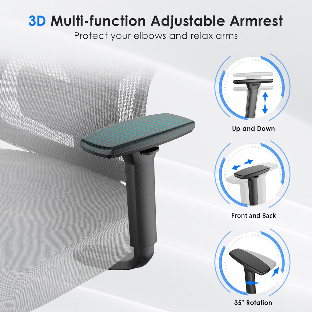Ergonomic Office Chair,Mesh Desk Chair with Adjustable Lumbar Support and Headrest,Comfy Computer Chair with 3D Armrest Recli