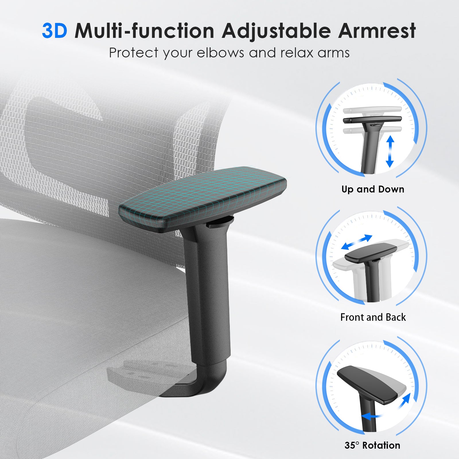Ergonomic Office Chair,Mesh Desk Chair with Adjustable Lumbar Support and Headrest,Comfy Computer Chair with 3D Armrest Recli