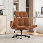 Criss Cross Chair with Adjustable Armrests & Wheels & Headrest, PU Lounge Vanity Desk Chair with Wide Seat for Cross-Legged S