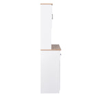 Wooden Kitchen Cabinet White Pantry Room Storage Microwave Cabinet with Framed Glass Doors and Drawer - Grand Goldman Shop