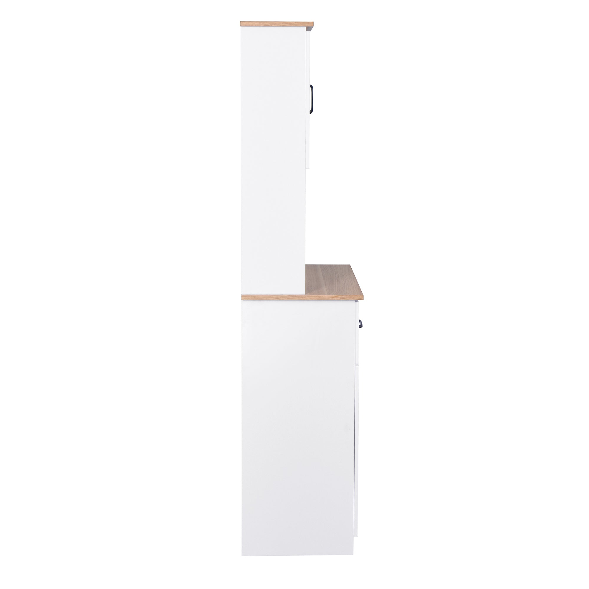 Wooden Kitchen Cabinet White Pantry Room Storage Microwave Cabinet with Framed Glass Doors and Drawer - Grand Goldman Shop
