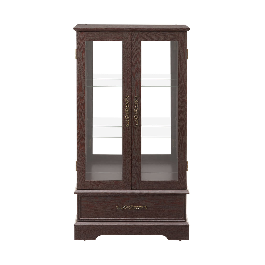 Glass Cabinet Lighted Glass Cabinet Curio Display Cabinet with Adjustable Glass Shelves 2 Doors and 1 drawer Cabinet Bulb Included Cherry - Grand Goldman Shop
