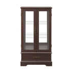 Glass Cabinet Lighted Glass Cabinet Curio Display Cabinet with Adjustable Glass Shelves 2 Doors and 1 drawer Cabinet Bulb Included Cherry - Grand Goldman Shop