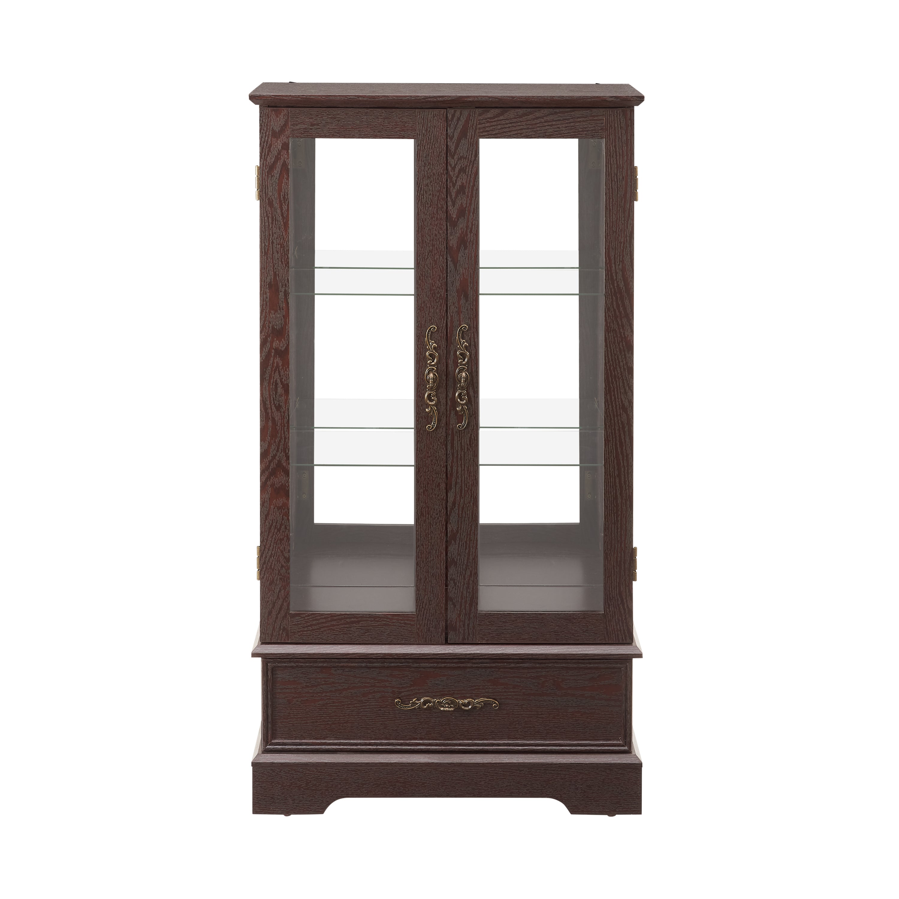 Glass Cabinet Lighted Glass Cabinet Curio Display Cabinet with Adjustable Glass Shelves 2 Doors and 1 drawer Cabinet Bulb Included Cherry - Grand Goldman Shop