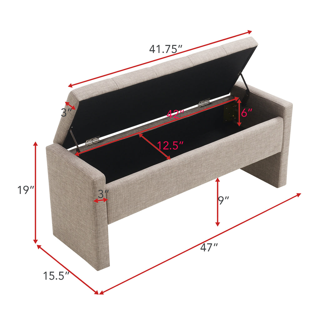 Modern Upholstered Bed End Bench with Storage, Comfy Linen Grey Brown Foot Rest - Grand Goldman Shop