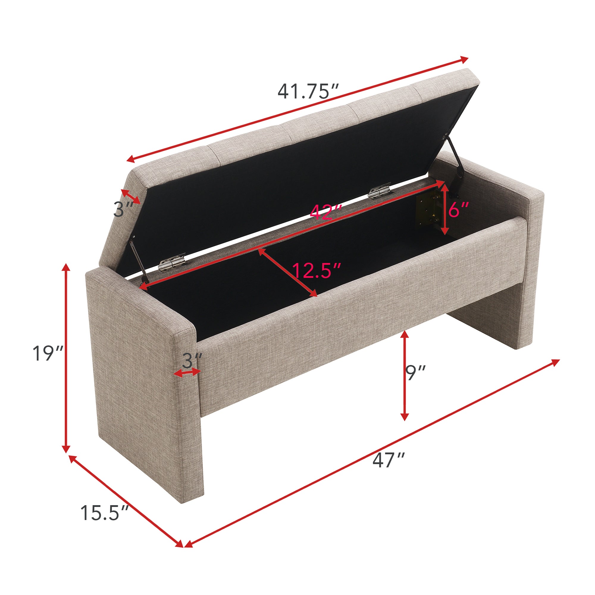 Modern Upholstered Bed End Bench with Storage, Comfy Linen Grey Brown Foot Rest - Grand Goldman Shop