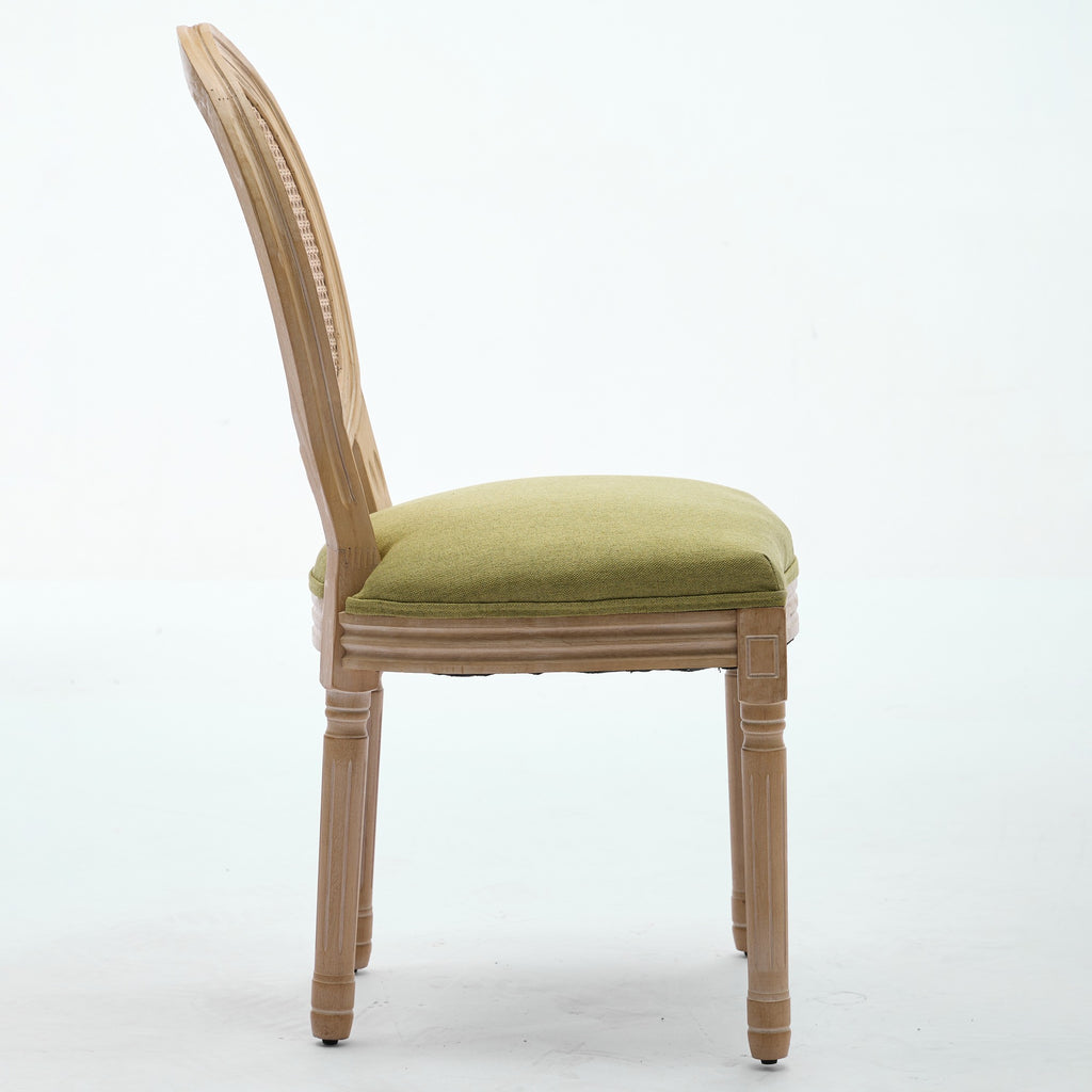 A&A Furniture,French Style Solid Wood Frame Antique Painting Linen Fabric Rattan Back Dining Chair,Set of 2,Olive-Green - Grand Goldman Shop