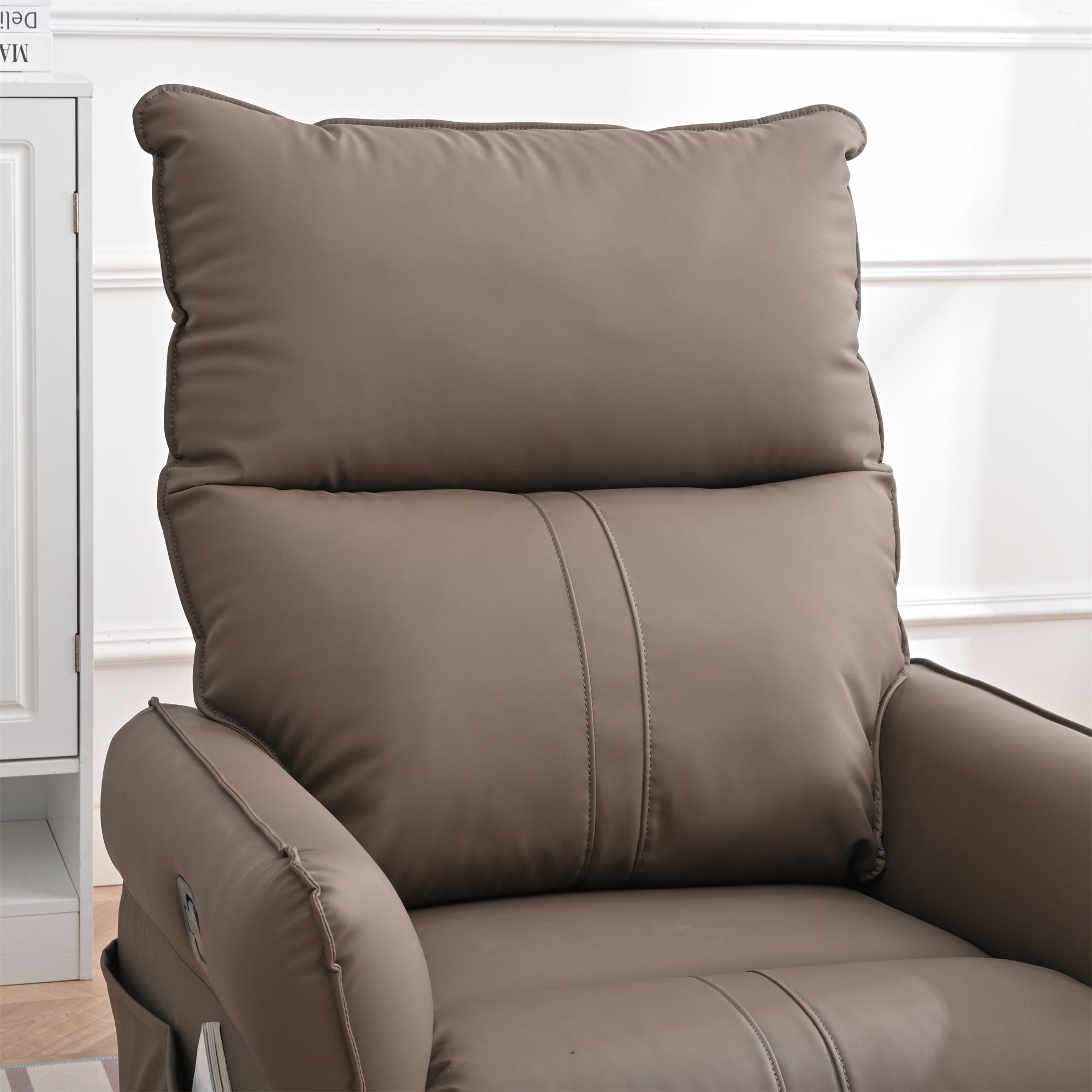 PU Rocking Recliner Chair, 360° Swivel Nursery Rocking Chair, Glider Chair, Modern Small Rocking Swivel Recliner Chair, Home Theater Seating, Side Pocket (Brown+360° Swivel) - Grand Goldman Shop