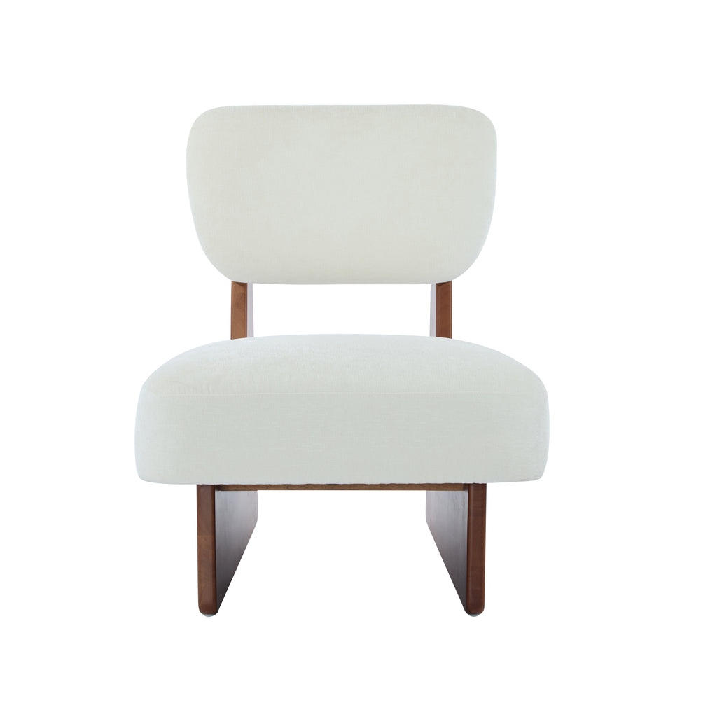[Set of 2] Modern Beige Lounge Chair with Polyester Upholstery, Sturdy Wood Base With Walnut Finish, Minimalist and Stylish Accent Seating for Living Room, Bedroom, or Office - Grand Goldman Shop