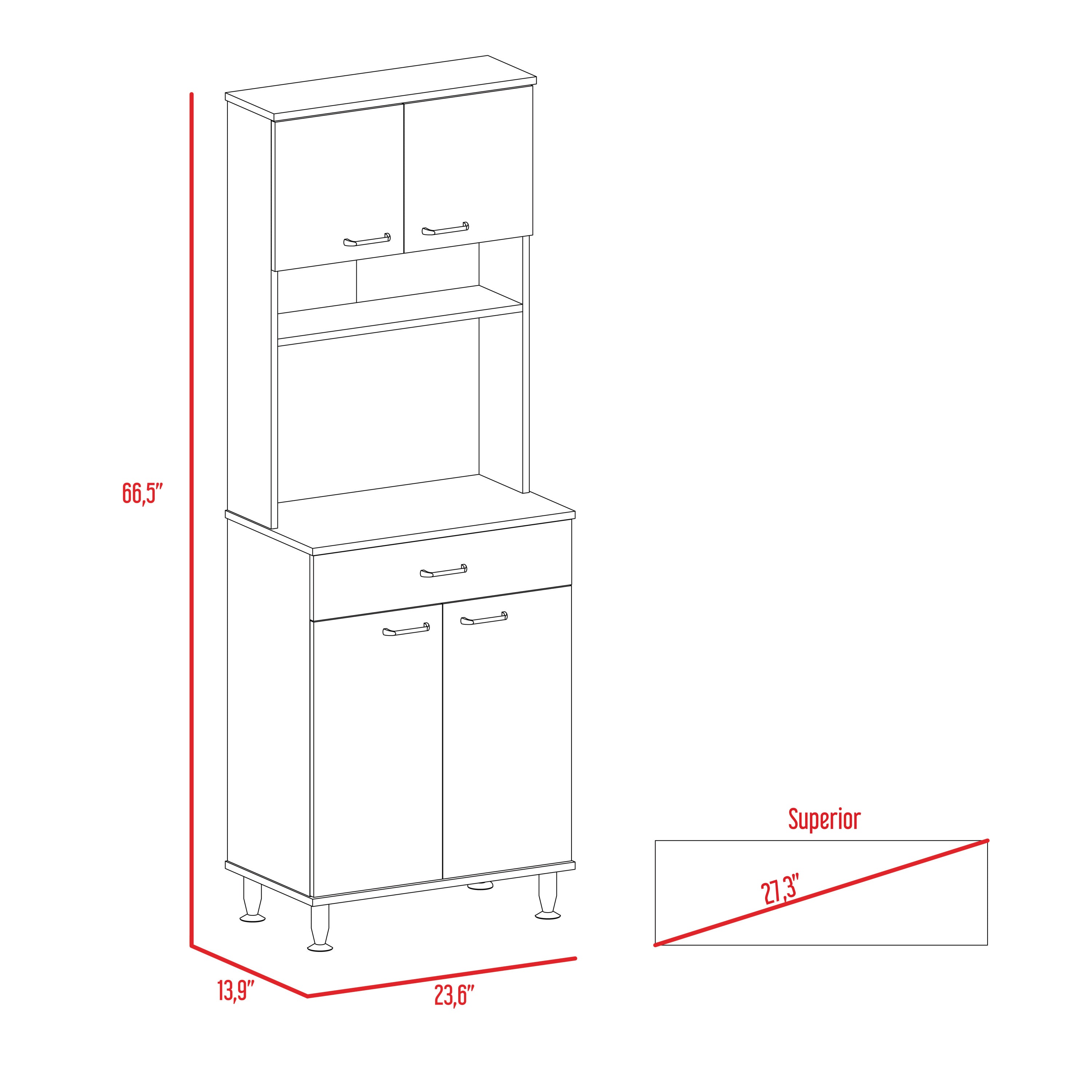 Della 60 Kitchen Pantry with Countertop, Closed & Open Storage -White - Grand Goldman