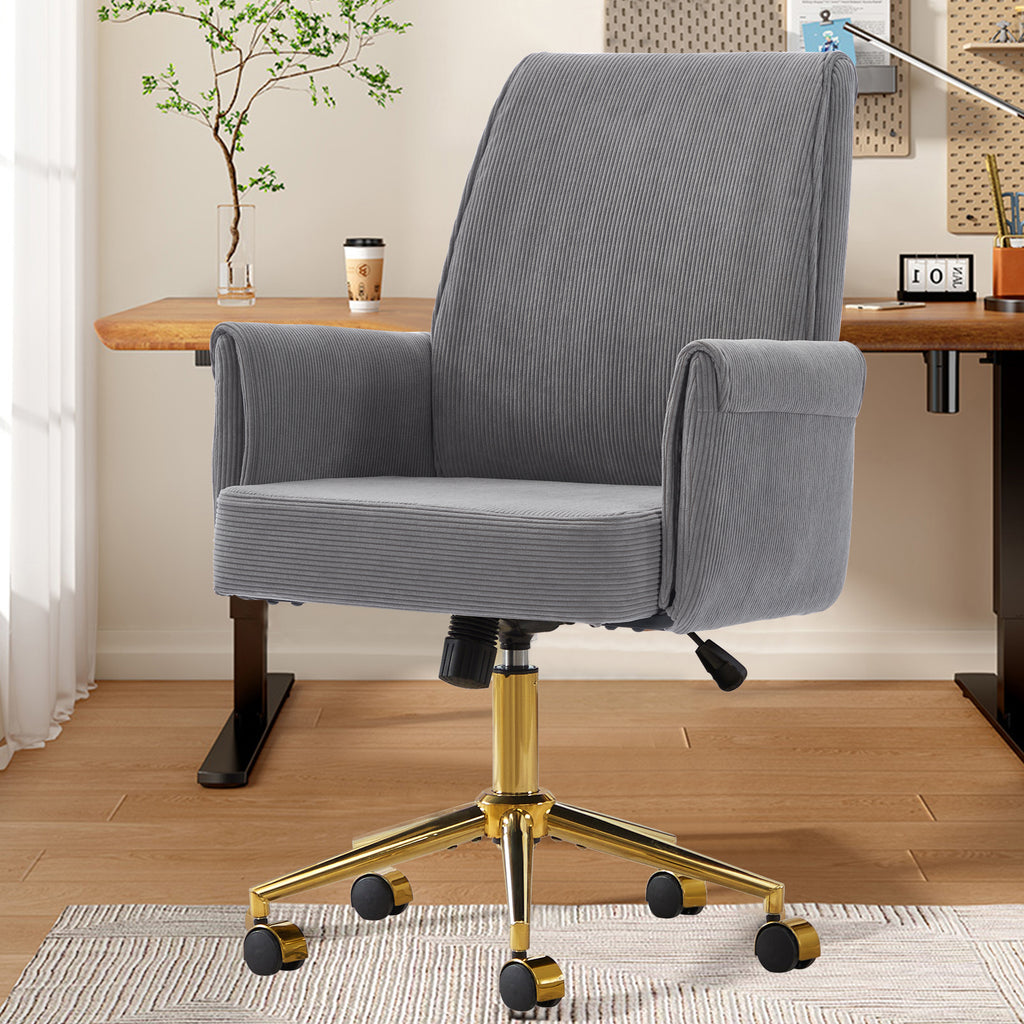 Ergonomic Mid-Back Office Chair with Striped Fabric in Gray, Corduroy Upholstery, Ideal for Work, Study, or Relaxation - Gran